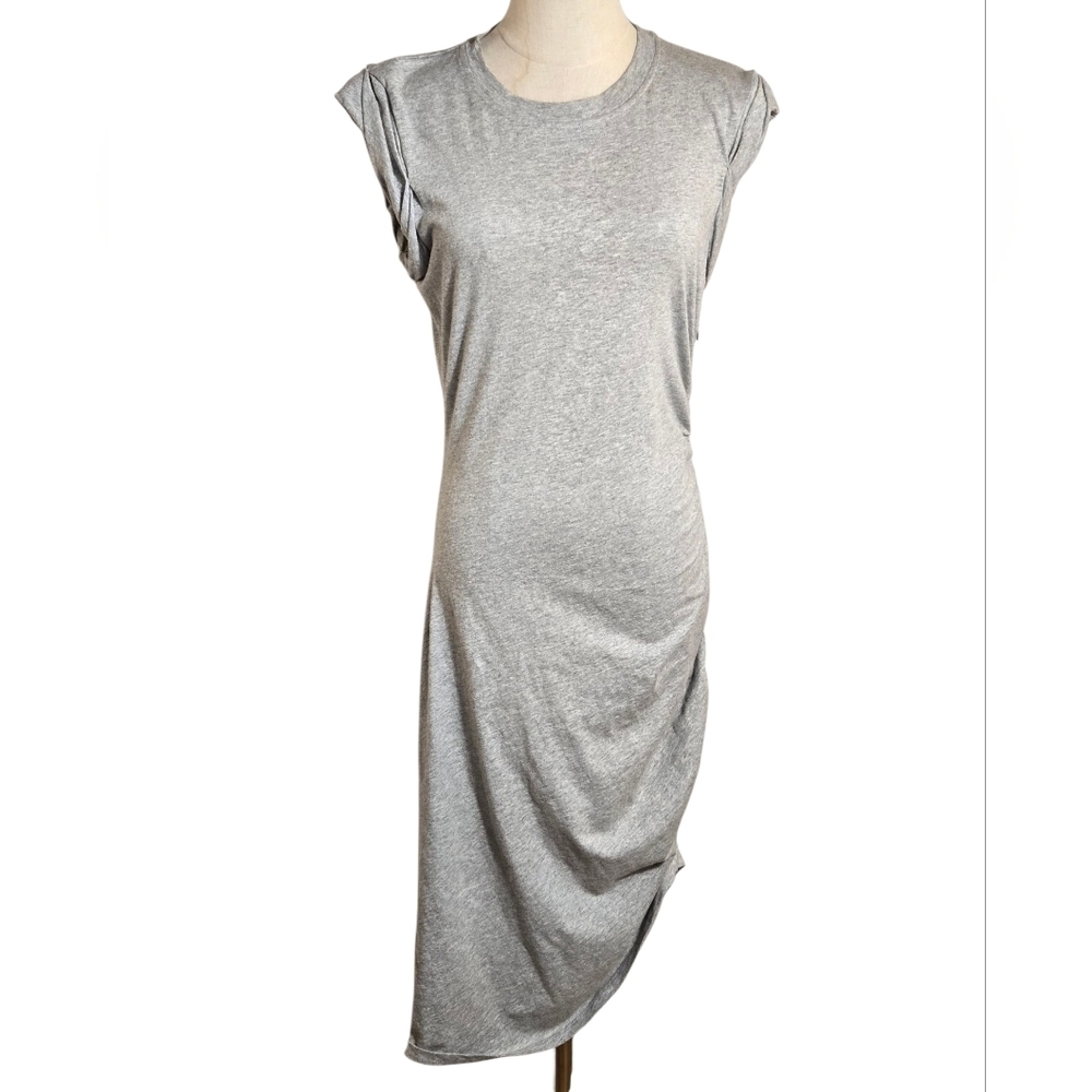 Veronica Beard Asymmetrical Gray Ruched Midi Tee Shirt Dress